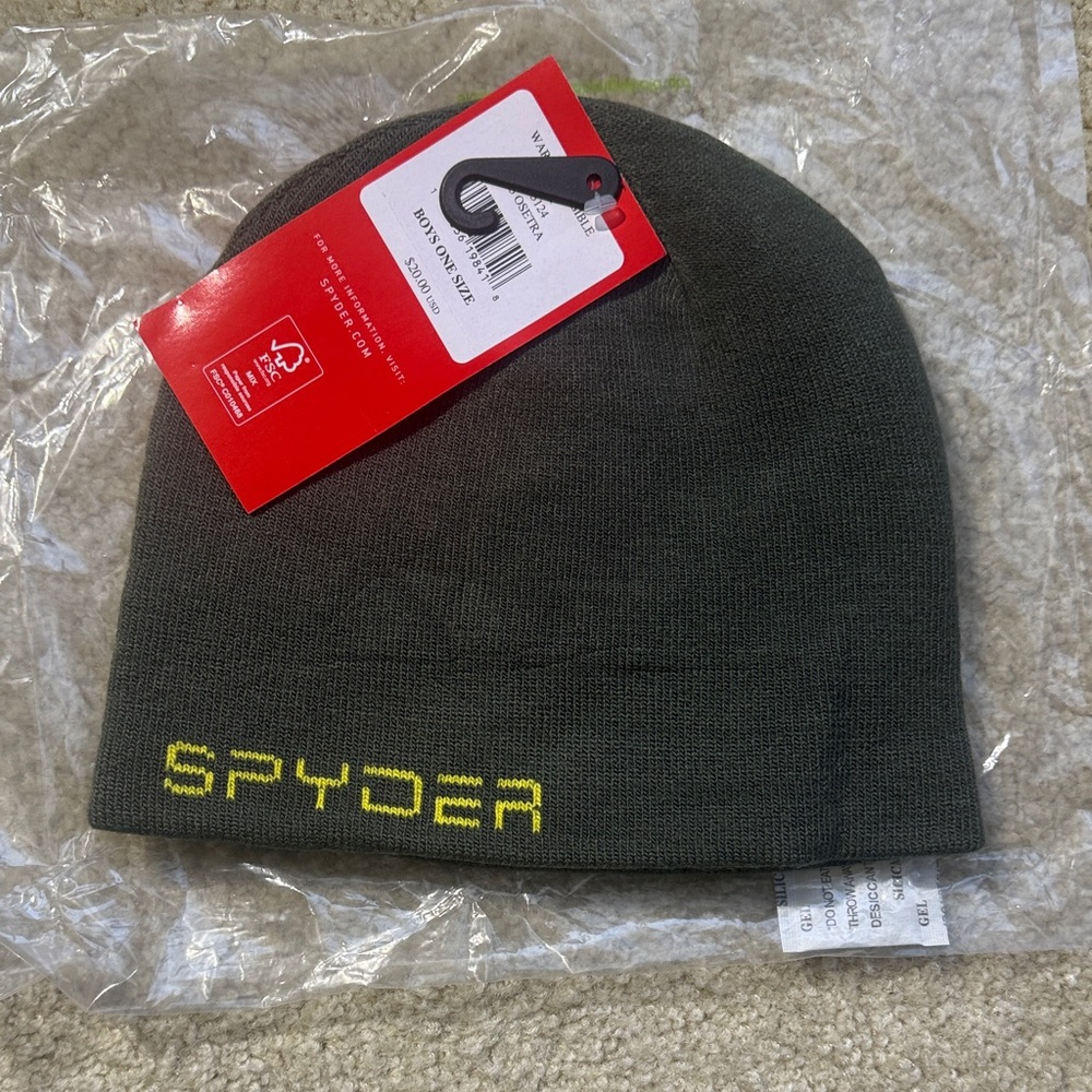 Spyder | Dark Gray Beanie with Neon Yellow | one size fits all